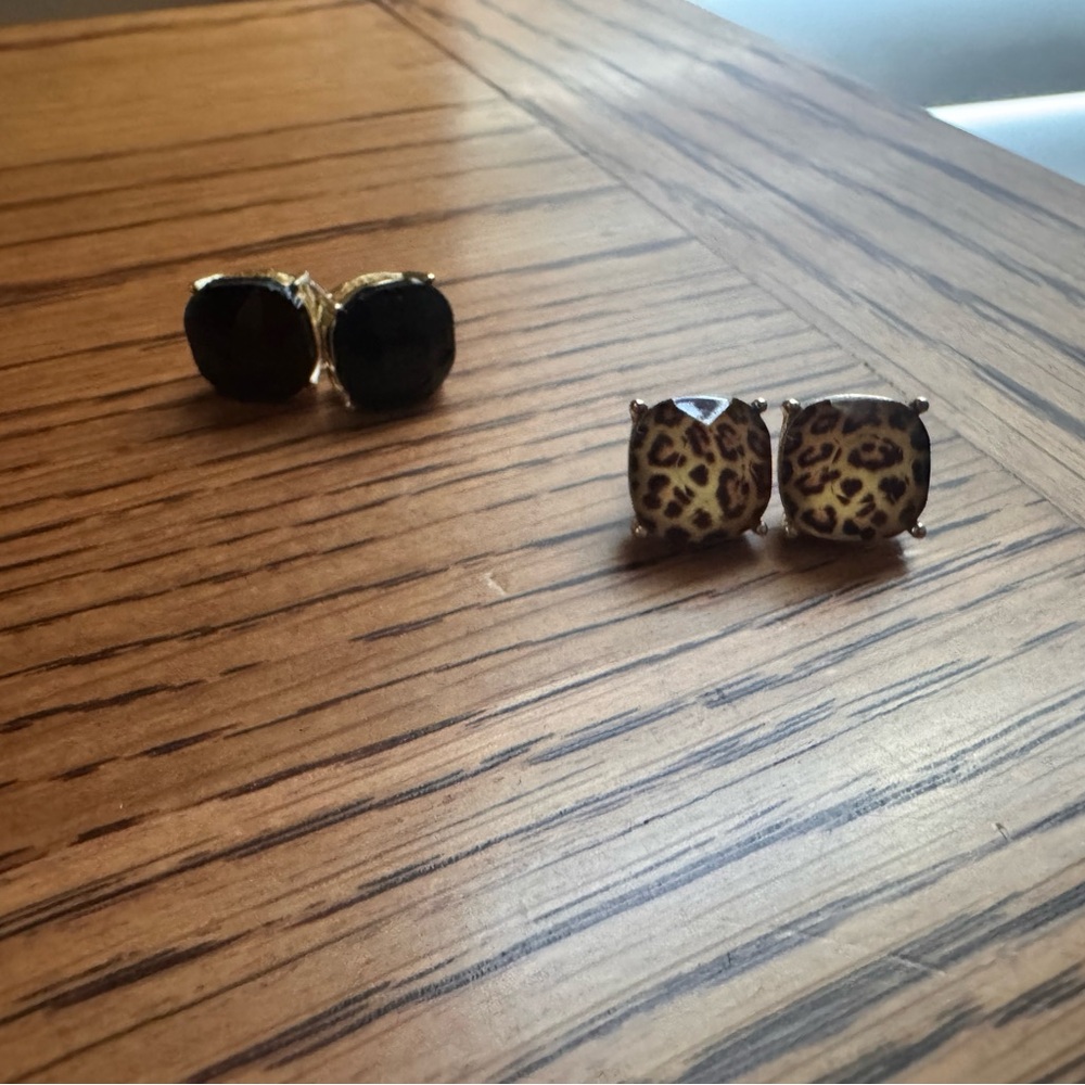 Elegant Black and Leopard Print Stud Earrings